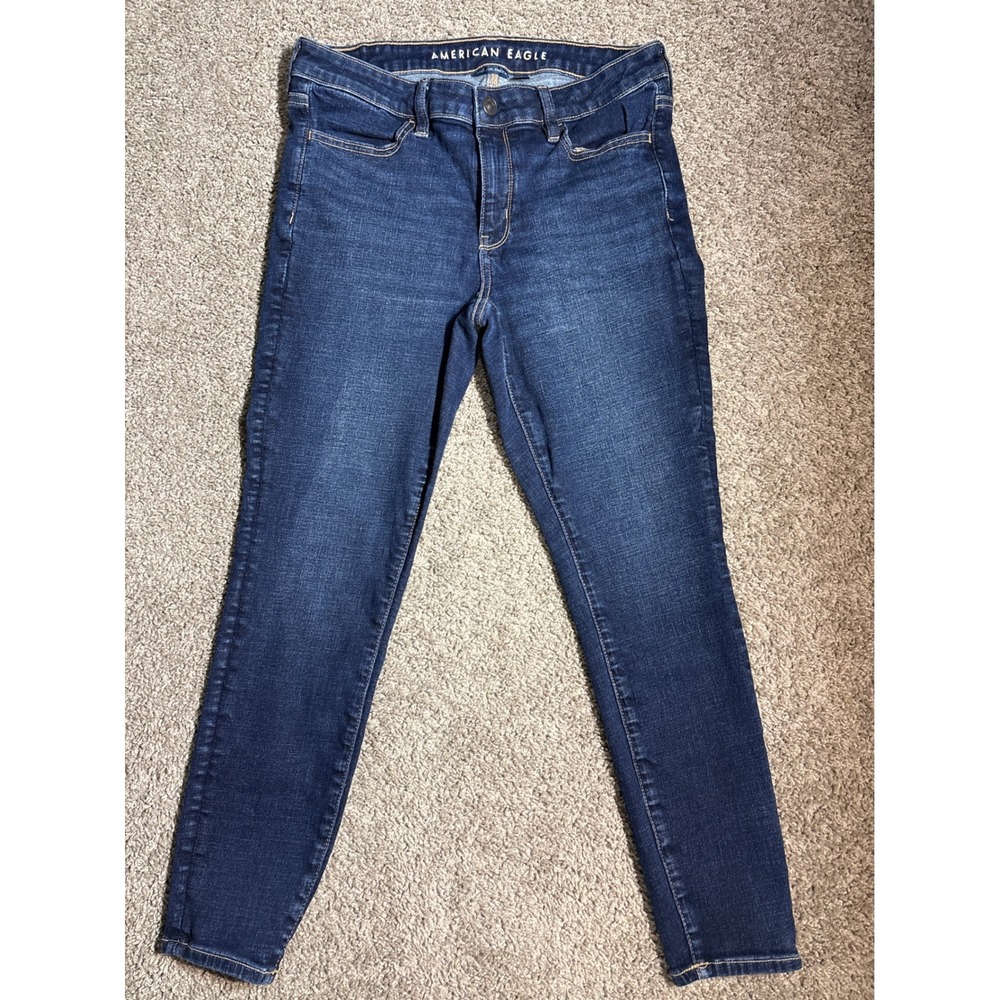 American Eagle Next Level Stretch Skinny Jeans Dark, Indigo Women Size 10 short